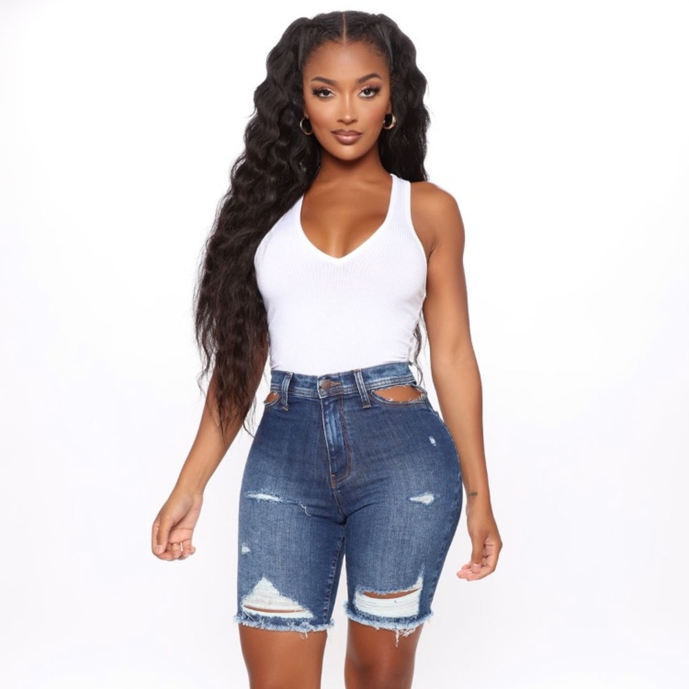 Cut out denim Bermuda shorts